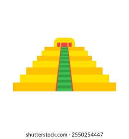 Ancient Mexican step pyramid. Element of Hispanic holiday Cinco De Mayo. Mexican holiday icon. Simple cartoon vector element isolated on white background