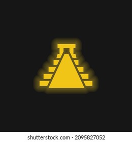 Ancient Mexico Pyramid Shape yellow glowing neon icon
