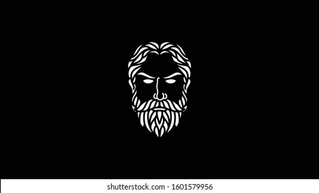 Ancient modern Greek God Sculpture Philosopher Face Logo Template
