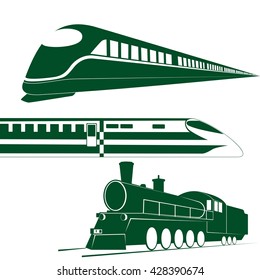 Ancient and modern rail transport. The illustration on a white background.