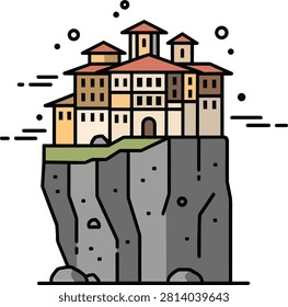 Ancient Monastery Perched on a Cliff Edge Vector Illustration