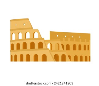 Ancient monument of Colosseum. Ancient italian famous architecture cartoon vector illustration