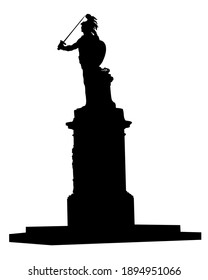 Ancient monument to an ancient warrior. Isolated silhouette on white background