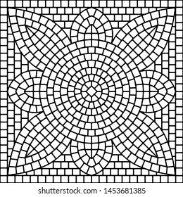 Ancient mosaic ceramic tile pattern. Colorful tessellation ornament. Floral decorative texture.