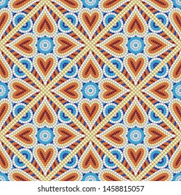 Ancient mosaic ceramic tile pattern. Colorful tessellation ornament. Floral decorative texture.