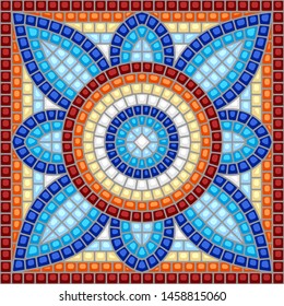 Ancient mosaic ceramic tile pattern. Colorful tessellation ornament. Floral decorative texture.