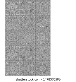 Ancient mosaic ceramic tile pattern. Black tessellation ornament. Floral decorative texture.