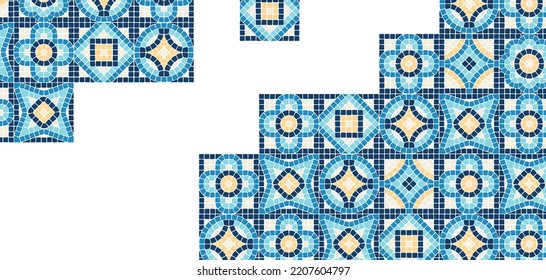 Ancient mosaic tile background. Decorative antique stone ornament.