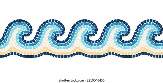 Ancient mosaic wave seamless pattern. Decorative antique stone ornament.