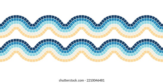 Ancient mosaic wave seamless pattern. Decorative antique stone ornament.