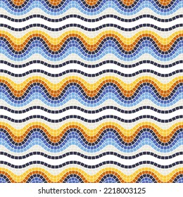 Ancient mosaic wave seamless pattern. Decorative antique stone ornament.