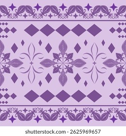 Ancient Motif Geometric Scroll Ornament Pattern Ethnic and Baroque Combine Pastel Lavender Florals Stars Diamond Decoration for Vintage Elegance Tribal Border Greek Embroidery Scarf Attire Carpet Lace