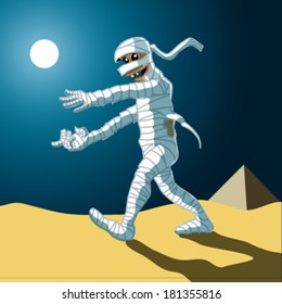 Ancient mummy is walking in the desert