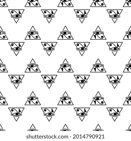 Ancient mystic Egyptian symbol. Isolated editable icon. Conspiracy theory. Egyptian paganism. Hieroglyph. Magic amulets. Masons. Freemasony. Seamless repeatable pattern. High resolution. Vector EPS10.