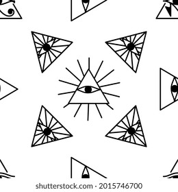 Ancient mystic Egyptian symbol. Isolated editable icon. Conspiracy theory. Egyptian paganism. Hieroglyph. Magic amulets. Masons. Freemasony. Seamless repeatable pattern. High resolution. Vector EPS10.