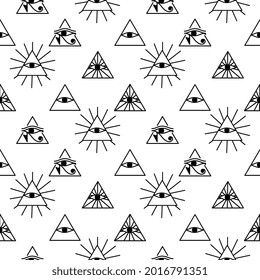 Ancient mystic Egyptian symbol. Isolated editable icon. Conspiracy theory. Egyptian paganism. Hieroglyph. Magic amulets. Masons. Freemasony. Seamless repeatable pattern. High resolution. Vector EPS10.