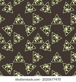 Ancient mystic Egyptian symbol. Isolated editable icon. Conspiracy theory. Egyptian paganism. Hieroglyph. Magic amulets. Masons. Freemasony. Seamless repeatable pattern. High resolution. Vector EPS10.