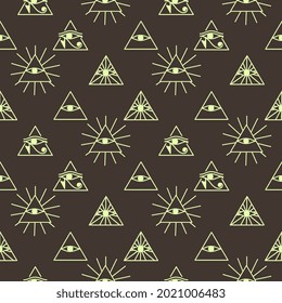 Ancient mystic Egyptian symbol. Isolated editable icon. Conspiracy theory. Egyptian paganism. Hieroglyph. Magic amulets. Masons. Freemasony. Seamless repeatable pattern. High resolution. Vector EPS10.