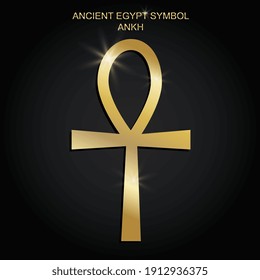 Ancient mystic Egyptian symbol. Egyptian paganism. Ancient Egyptian religion. Hieroglyph. Magic amulets. Mystic Talisman. Golden luxury effect on black background. Vector EPS10.