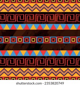 Ancient native seamless pattern over dark brown water color background