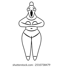 Ancient Neolithic female figurine from Ulucak Höyük in Western Anatolia, Turkey. Black and white linear silhouette.
