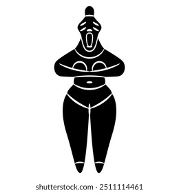 Ancient Neolithic female figurine from Ulucak Höyük in Western Anatolia, Turkey. Black and white silhouette.