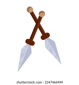 Ancient ninja throwing darts of warrior vector illustration. Cartoon drawing of old weapon on white background. War, weapon concept for game design