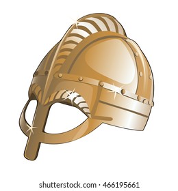 Ancient Nordic helmet isolated on a white background. Vector cartoon close-up illustration.