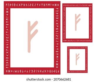 Ancient nordic letter. Runic magic symbol. Scandinavia. Leaf frame. Vector 