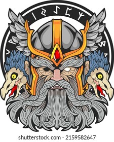 ancient norse god Odin, design illustration