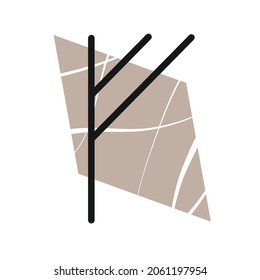 Ancient Old Norse Rune : Fehu, Rune of Frey. Runic letter in black on brown and white background. 