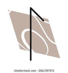 Ancient Old Norse Rune : Laguz, Rune of Water. Runic letter in black on brown and white background. 