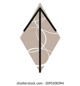 Ancient Old Norse Rune : Teiwaz, Rune of Victory. Runic letter in black on brown and white background. 