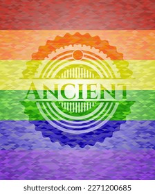 Ancient on mosaic background with the colors of the LGBT flag. 