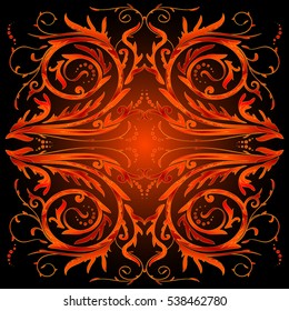 Ancient ornate red orange background. Floral background. Luxury floral background. Element for design.