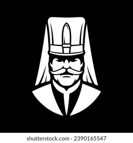 Ancient Ottoman warrior head logo template. Ottoman warrior Janissary black and white vector illustration

