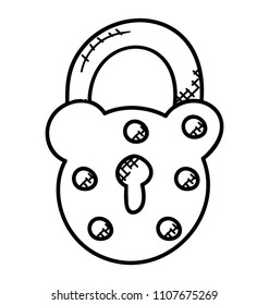 
An ancient padlock doodle with keyhole. 
