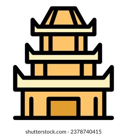 Ancient pagoda icon outline vector. Chinese building. House temple color flat