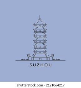 ancient pagoda in suzhou line art logo vector symbol illustration design, ruiguang pagoda symbol