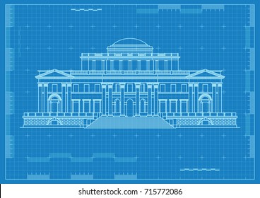 Ancient Palace Architectural Drawing Blueprint Paper