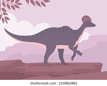 Ancient pangolin hadrosaur. Herbivorous dinosaur of the Jurassic period. Prehistoric animal and paleontology. Vector cartoon illustration