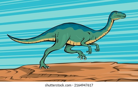 Ancient pangolin. Herbivorous dinosaur of the Jurassic period. Green lizard running. Prehistoric animal and paleontology. Vector cartoon colorful illustration pop art style. Art hand drawn