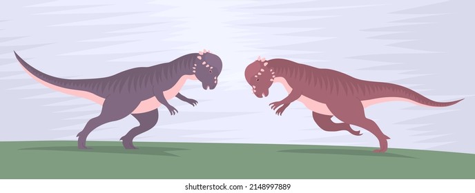 Ancient pangolin pachycephalosaurus. Headbutt. Battle of two dinosaurs. Herbivorous dinosaur of the Jurassic period. Vector cartoon illustration