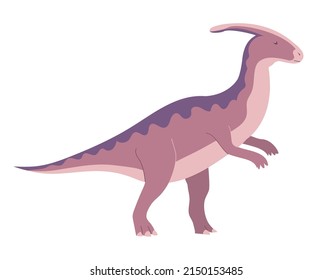 Ancient pangolin parasaurolophus. Prehistoric animal with a horn on its head. Herbivorous dinosaur of the Jurassic period. Vector cartoon illustration isolated on a white background