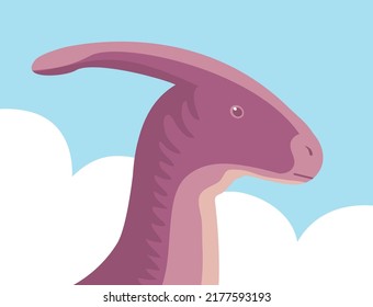 Ancient pangolin parasaurolophus. Prehistoric animal with a horn on its head. Herbivorous dinosaur of the Jurassic period. Vector cartoon illustration