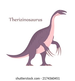 Ancient pangolin therizinosaurus. Long claws on paws. Herbivorous dinosaur of the Jurassic period. Prehistoric animal and paleontology. Vector cartoon illustration isolated on a white background