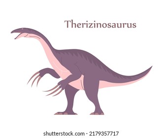 Ancient pangolin therizinosaurus. Long claws on paws. Herbivorous dinosaur of the Jurassic period. Prehistoric animal and paleontology. Vector cartoon illustration isolated on a white background