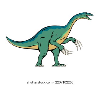 Ancient pangolin therizinosaurus. Long claws on paws. Herbivorous dinosaur of the Jurassic period. Prehistoric animal and paleontology. Vector cartoon art illustration isolated on a white background