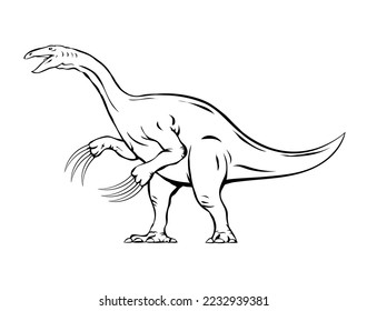 Ancient pangolin therizinosaurus. Long claws on paws. Herbivorous dinosaur of the Jurassic period. Prehistoric animal and paleontology. Vector cartoon art illustration. Sketch black and white