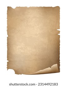 Ancient Paper Leaf on white background, realistic vector illustration